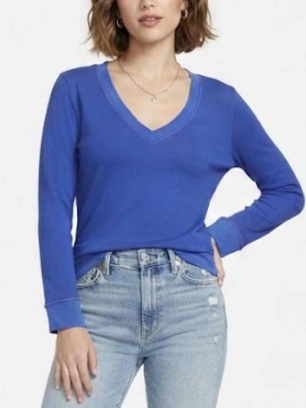 Express Vintage Women’s Cobalt V-Neck Long Sleeve Top Size Medium